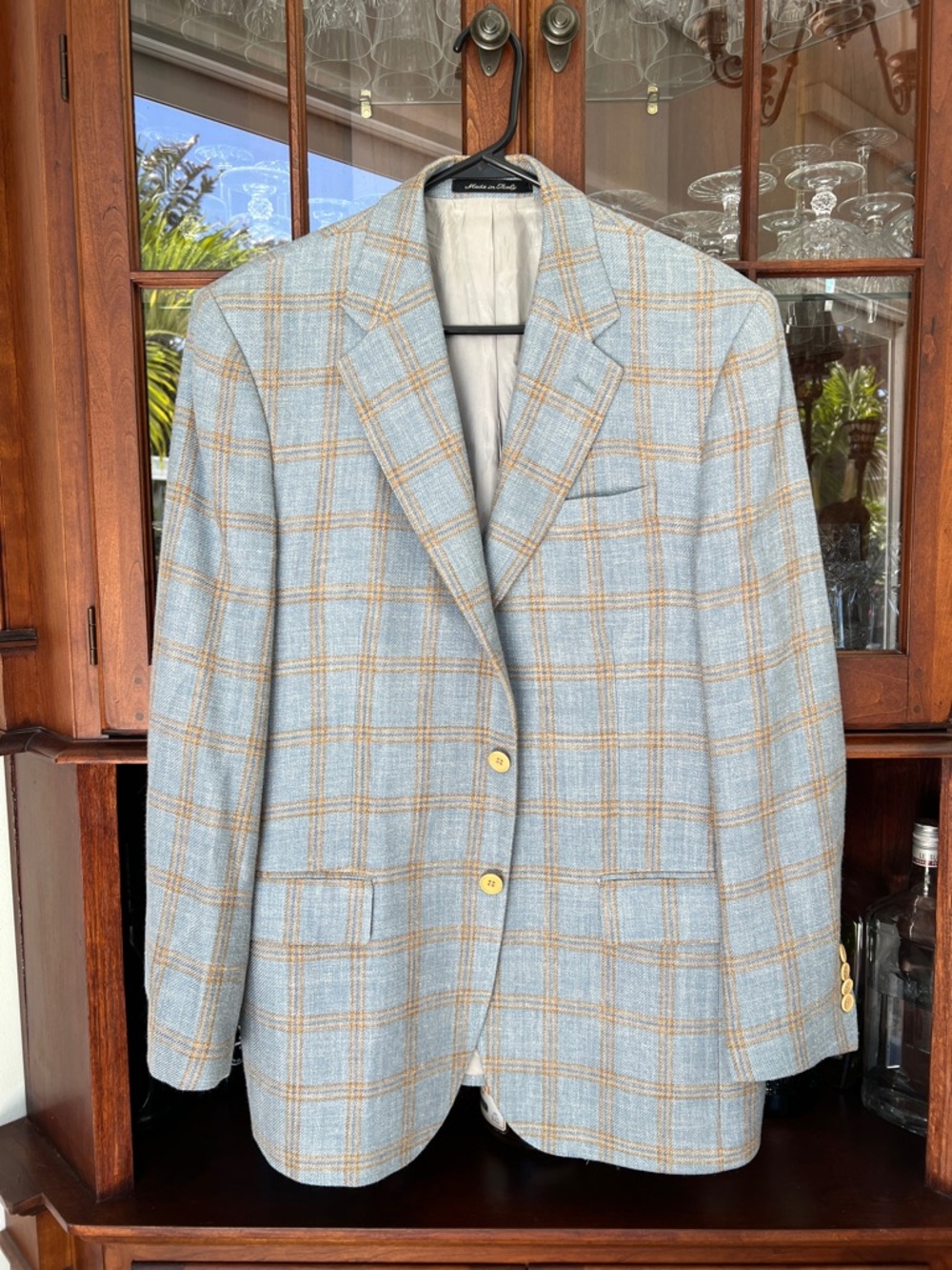 Faconnable Light Blue Plaid Blazer with Tan Windowpane